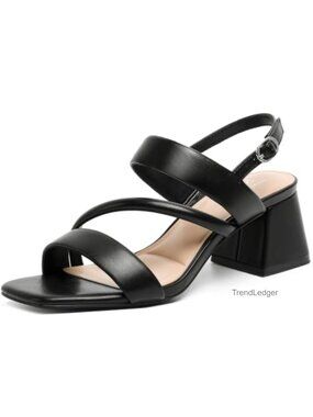 Susanny Women's Block Low Heel Square Open Toe Slingback Dress Sandals